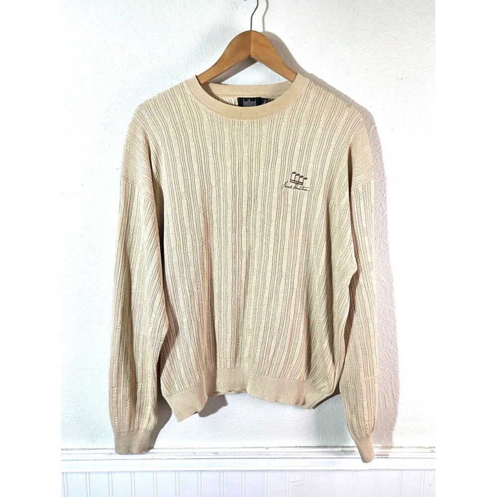 Vintage Belford Frank Sinatra Silk Golf Sweater XL Beige Crewneck Pullover